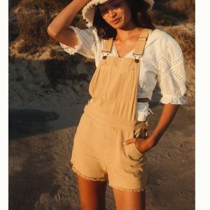 Anthropologie Pilcro The Wanderer Short Overalls Tan Fray Hem Coveralls Boho 25